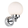 Louis IP44 Bathroom Wall Light in Chrome with Opal White Glass
