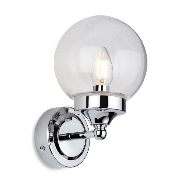Oscar IP44 Bathroom Wall Light in Chrome with Clear Glass