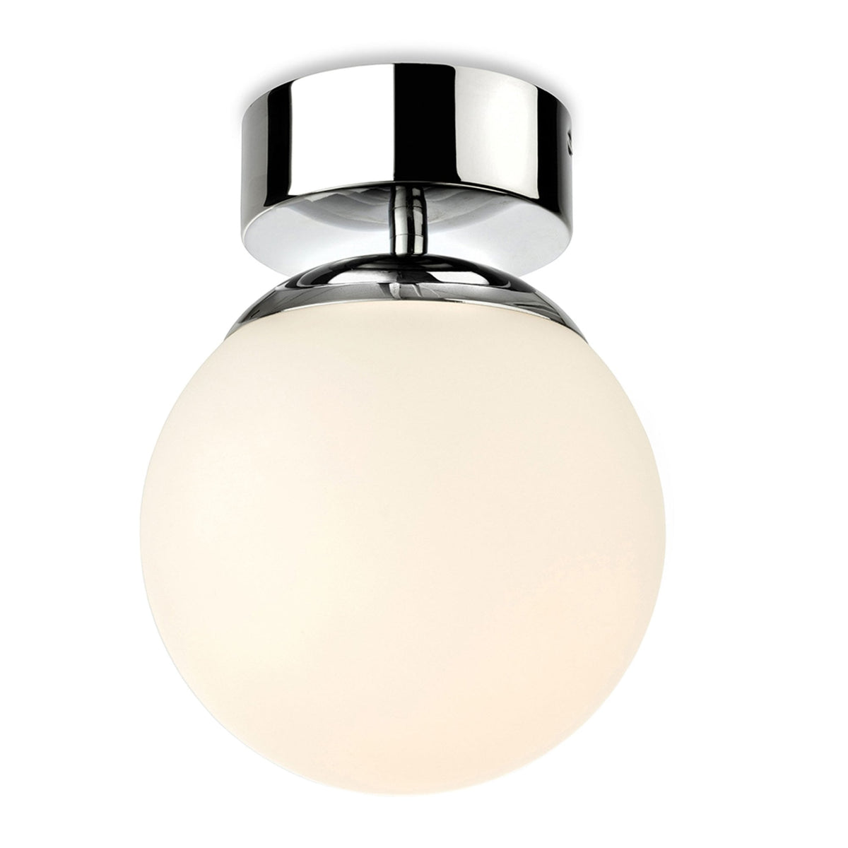 Brook IP44 LED Flush Ceiling Light in Chrome and Opal White Glass