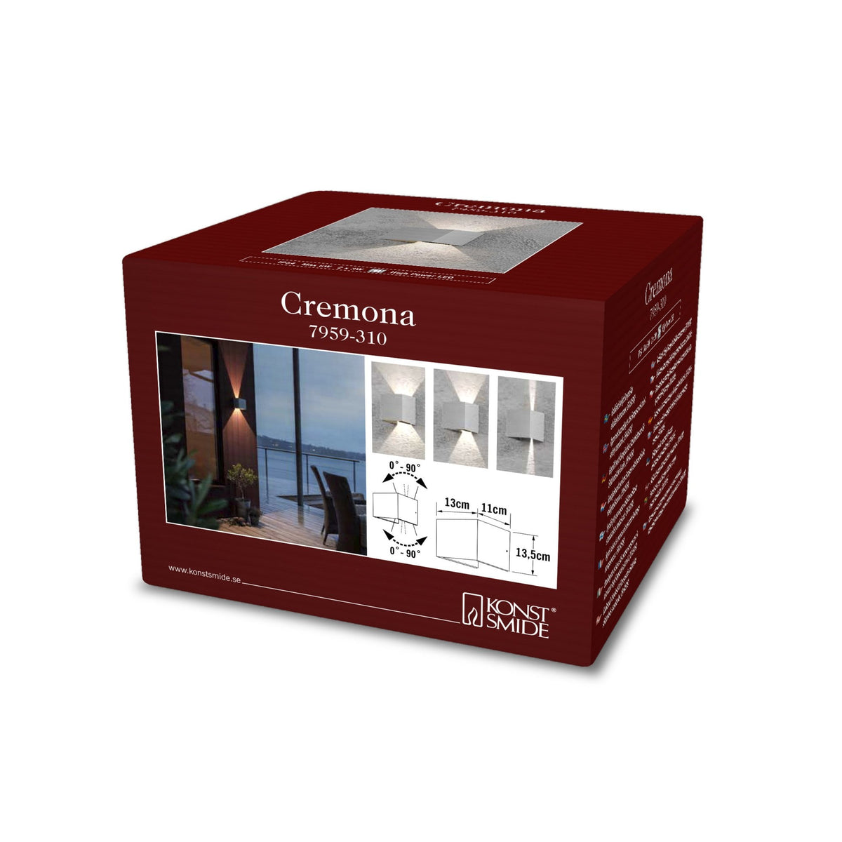 Cremona Edge Square IP54 Twin Adjustable Beam 9w LED Wall Light in Light Grey