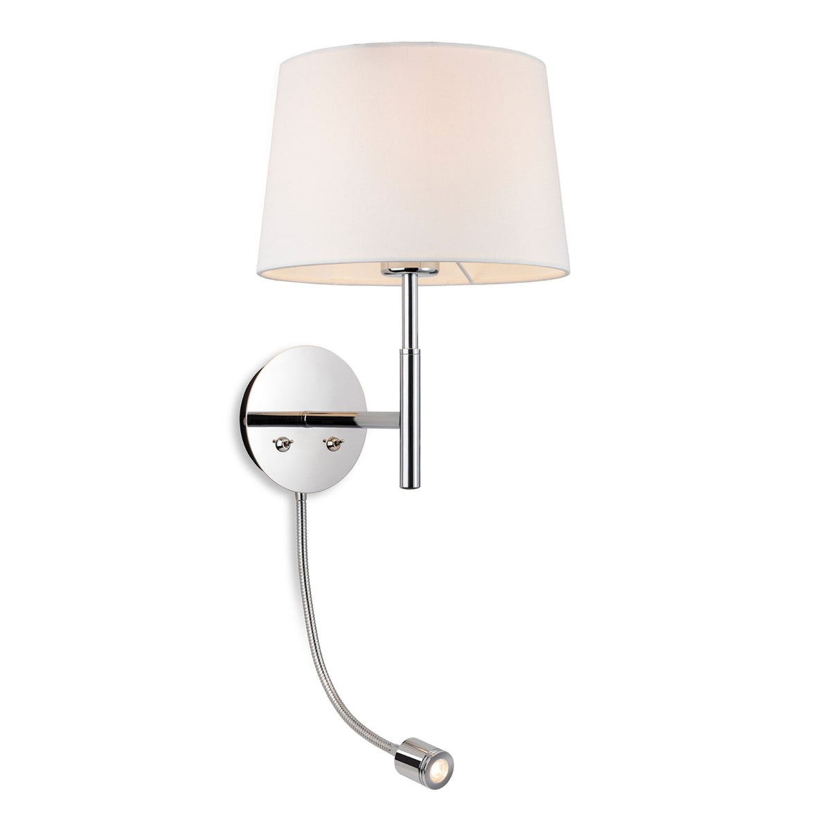 Seymour Switched Wall Light with LED Reader in Chrome with Cream Shade