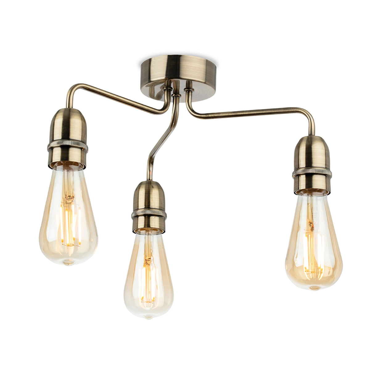 Leon Three Lamp Ceiling Light in Antique Brass