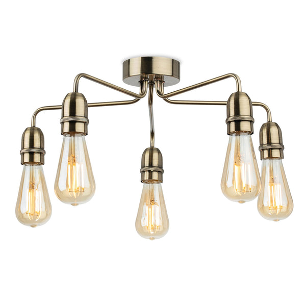 Leon Five Lamp Ceiling Light in Antique Brass