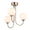 Lyndon Three Arm Ceiling Light in Antique Brass with White Opal Glass