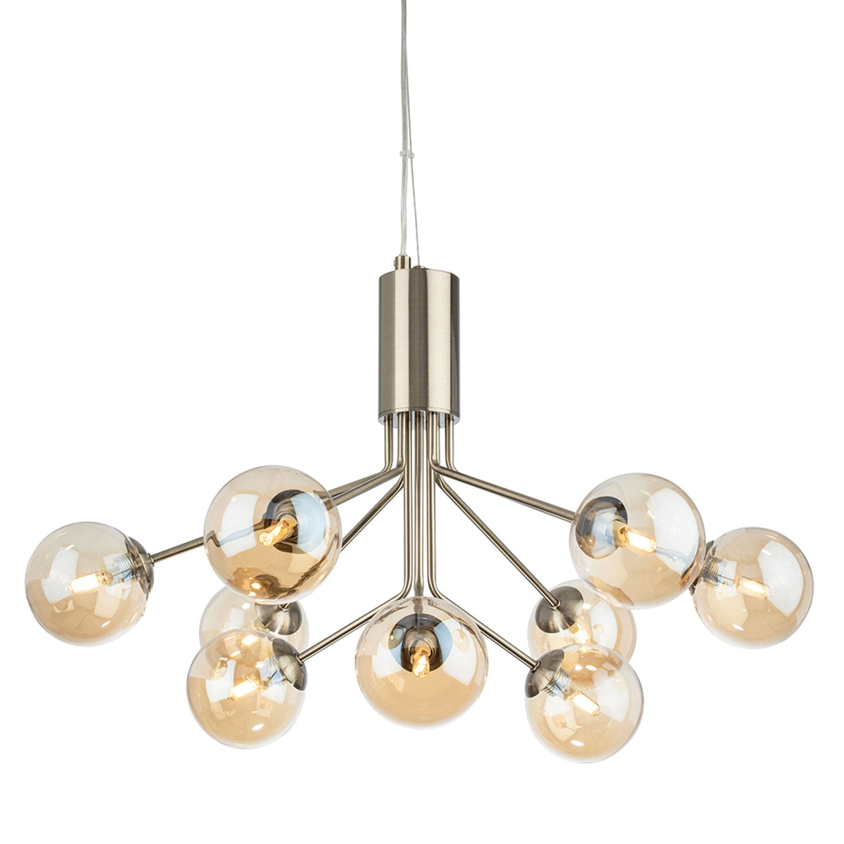 Montana Nine Arm Pendant in Antique Brass with Amber Glass