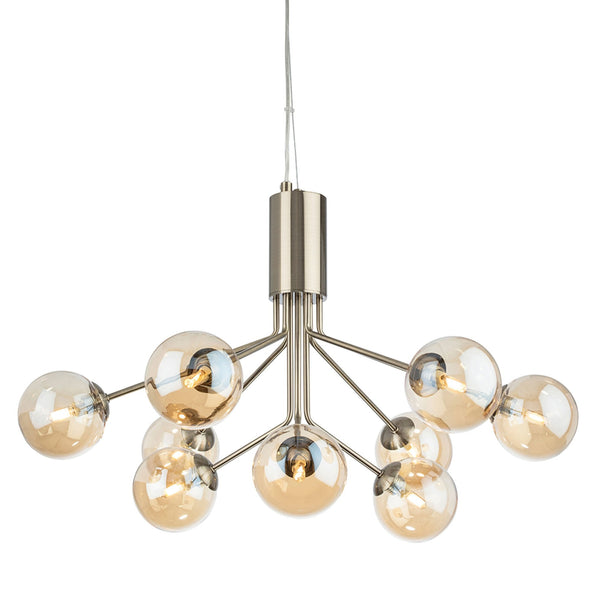 Montana Nine Arm Pendant in Antique Brass with Amber Glass