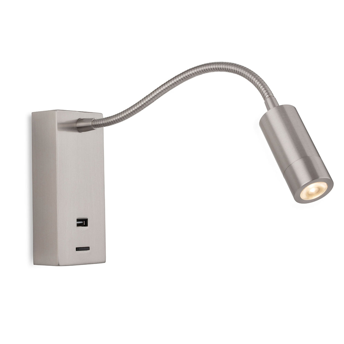 Clifton Switched Flexi LED Reader Light with USB Port in Brushed Steel