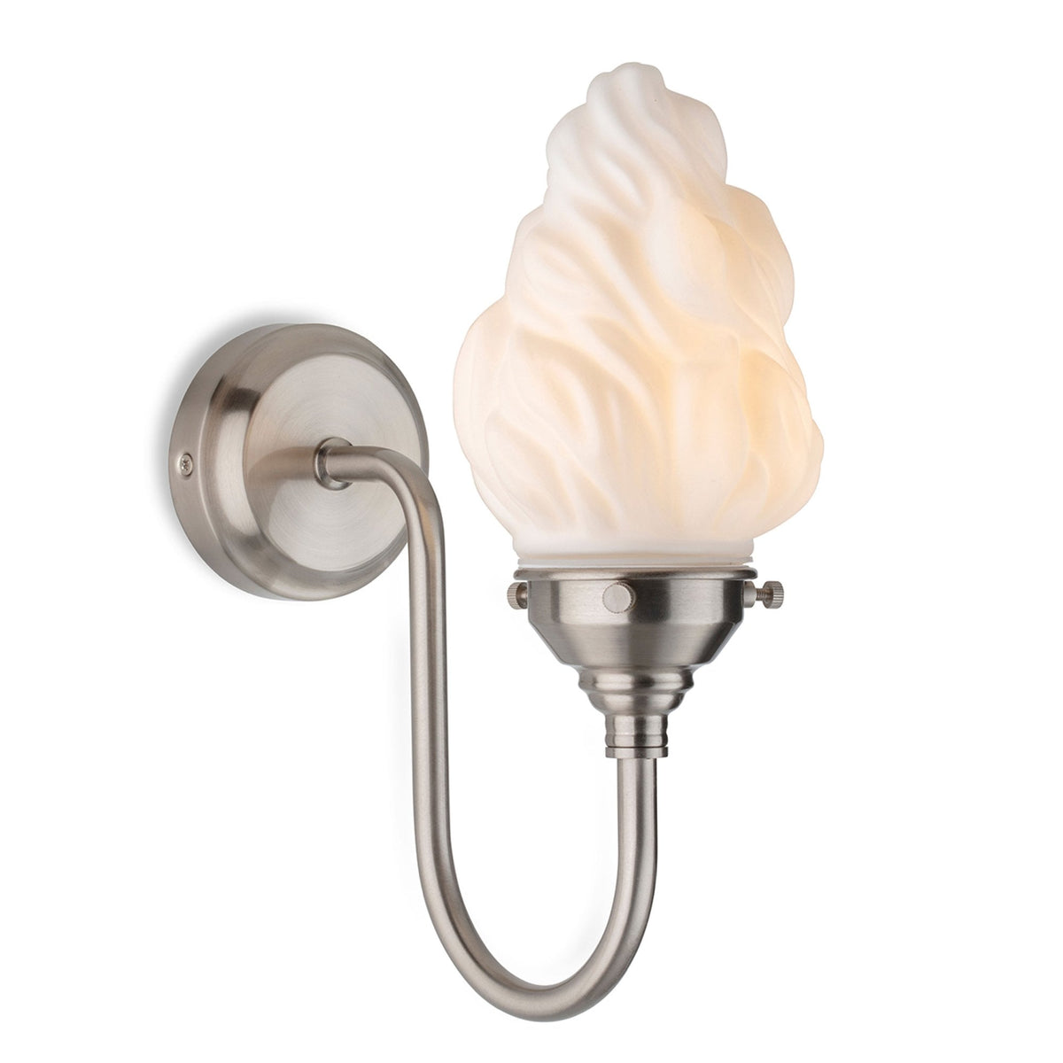 Flame IP44 Bathroom Wall Light in Brushed Steel with Opal White Glass