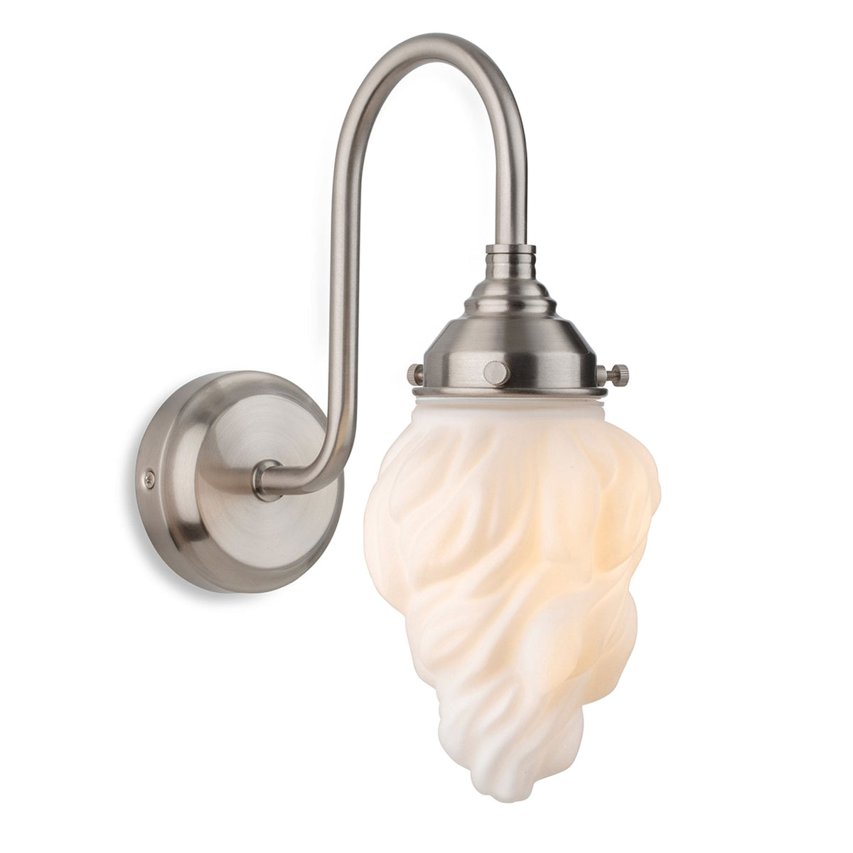 Flame IP44 Bathroom Wall Light in Brushed Steel with Opal White Glass