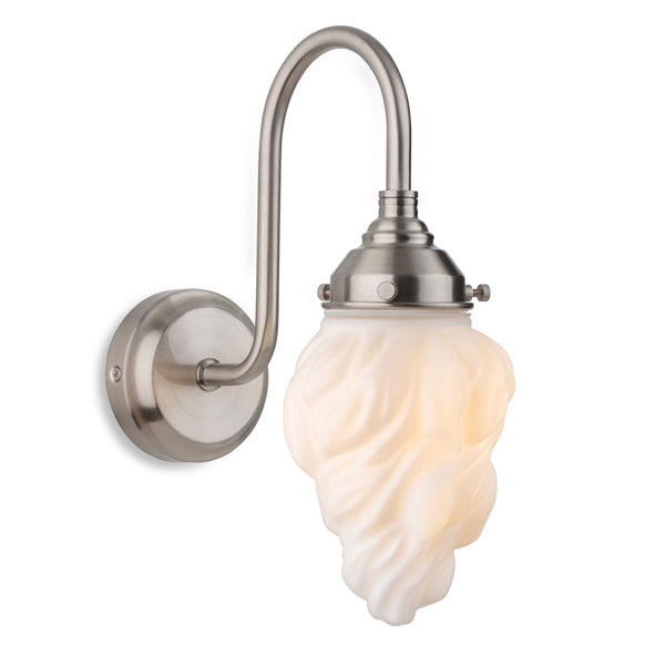 Flame IP44 Bathroom Wall Light in Brushed Steel with Opal White Glass