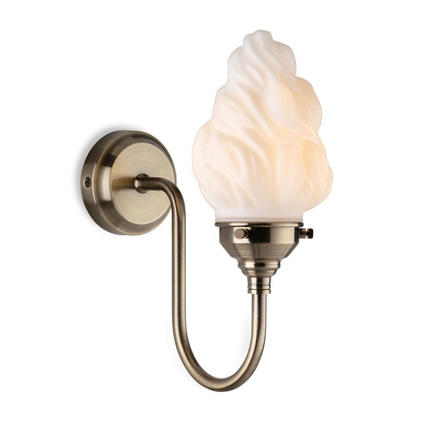 Flame IP44 Bathroom Wall Light in Antique Brass with Opal White Glass