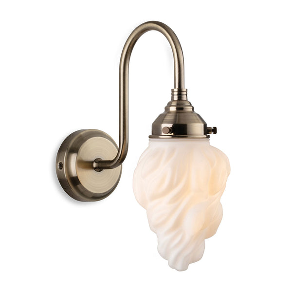 Flame IP44 Bathroom Wall Light in Antique Brass with Opal White Glass