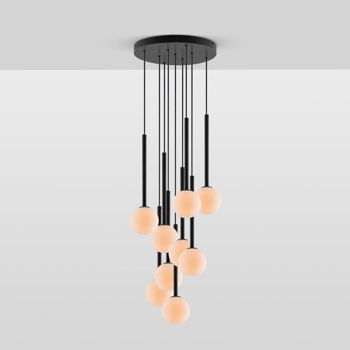 Houseof Alyssa Nine Drop G9 Cluster Pendant in Charcoal Grey with nine spherical bulbs