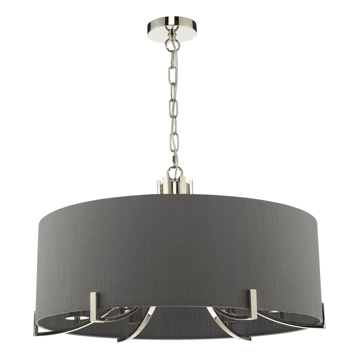 Veyron 6 Light Pendant In Polished Nickel With Grey Shade