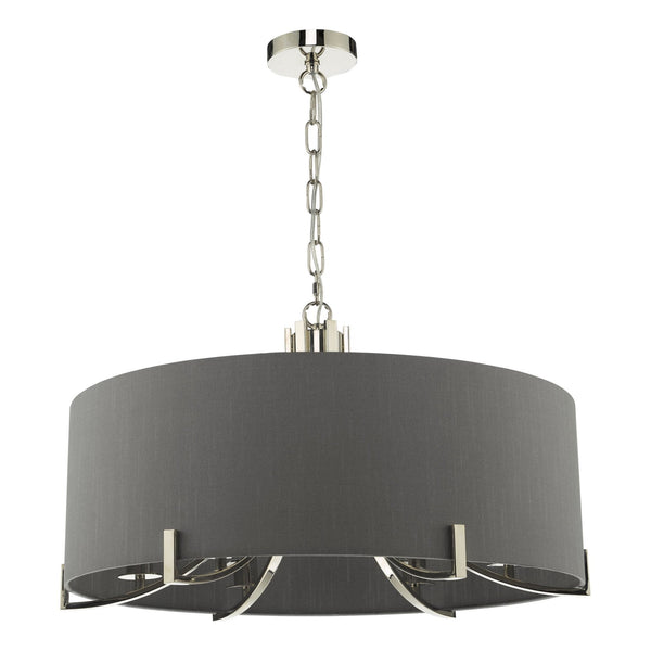 Veyron 6 Light Pendant In Polished Nickel With Grey Shade