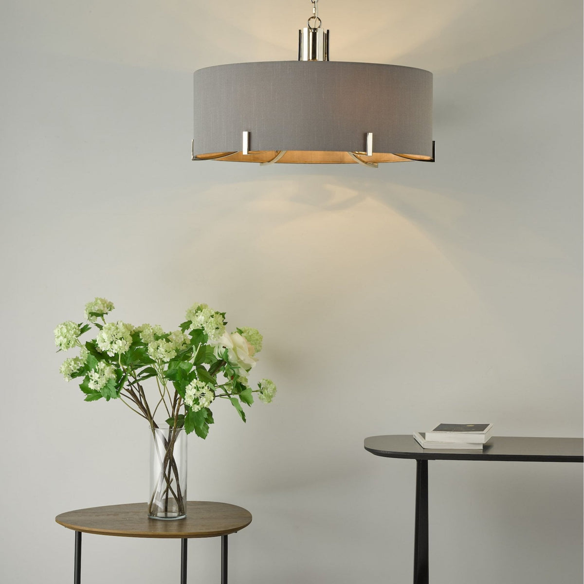 Veyron 6 Light Pendant In Polished Nickel With Grey Shade