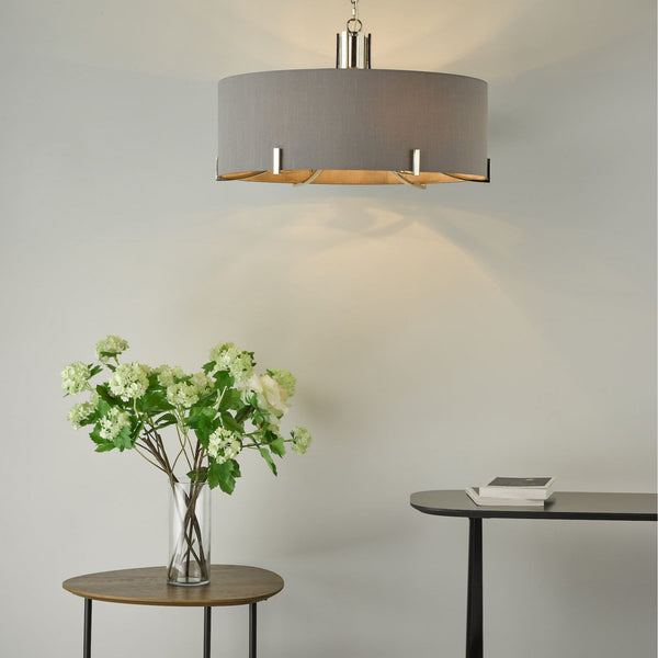 Veyron 6 Light Pendant In Polished Nickel With Grey Shade