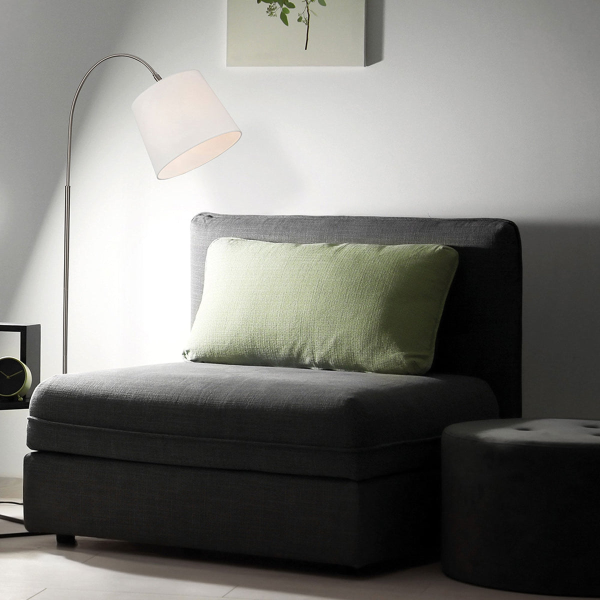 Tower Floor Lamp in Brushed Steel and Cream Shade