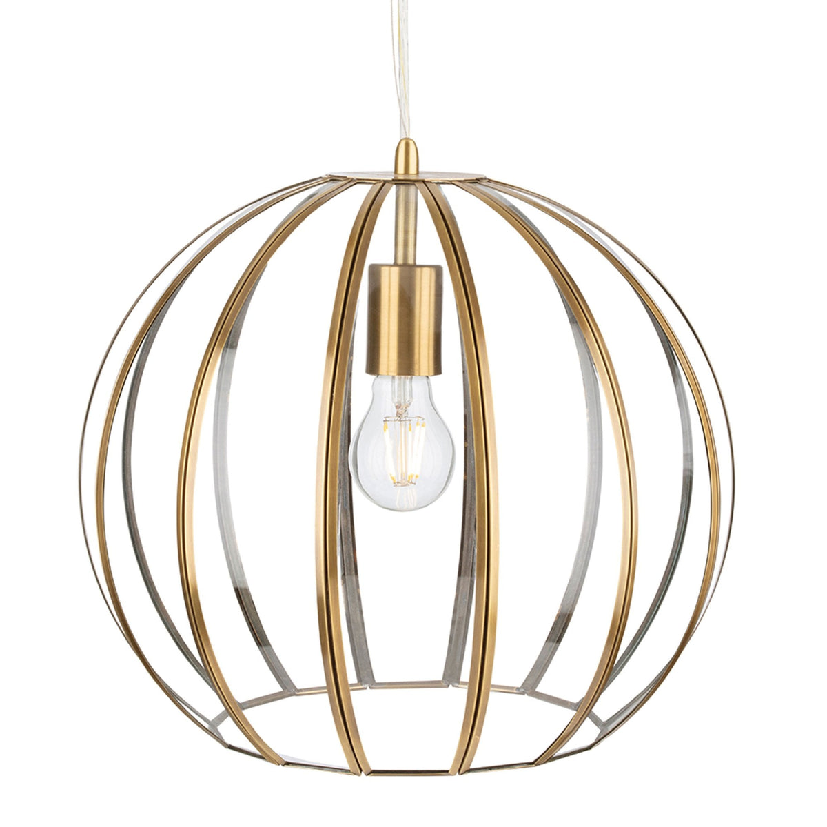 Lincoln Globe Pendant Light in Antique Brass and Clear Glass