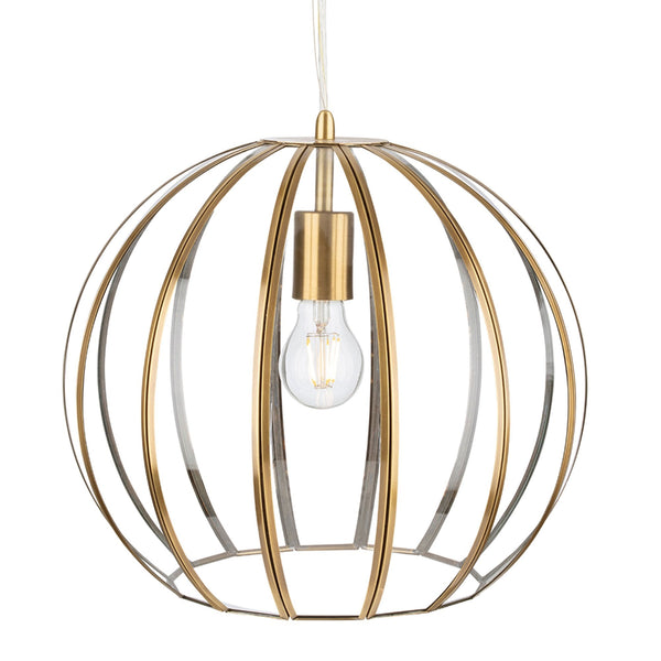 Lincoln Globe Pendant Light in Antique Brass and Clear Glass