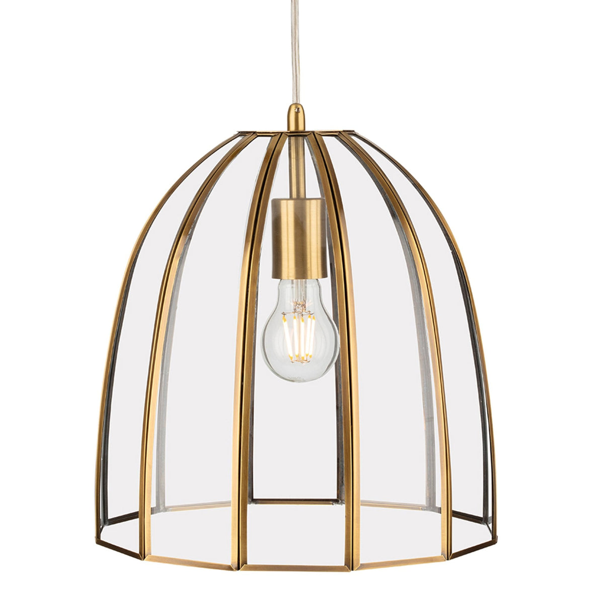 Lincoln Dome Pendant Light in Antique Brass and Clear Glass