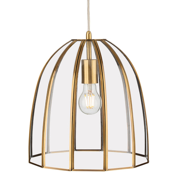 Lincoln Dome Pendant Light in Antique Brass and Clear Glass