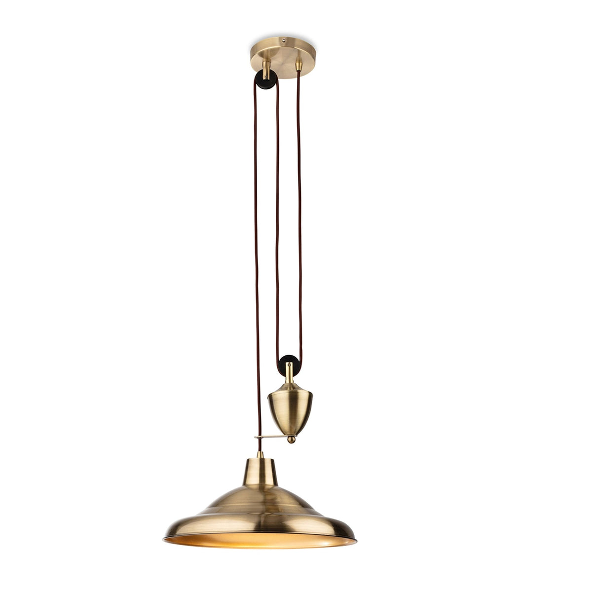 Suffolk Rise & Fall Pendant Light in Antique Brass
