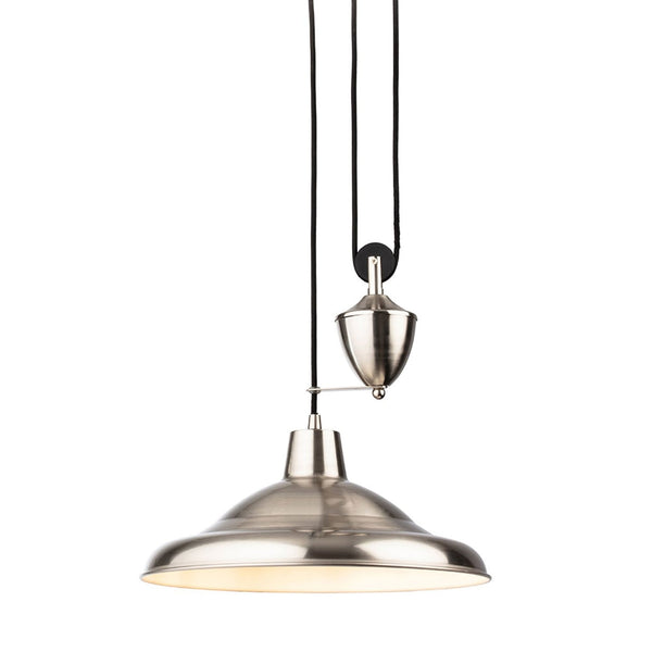 Suffolk Rise & Fall Pendant Light in Brushed Steel