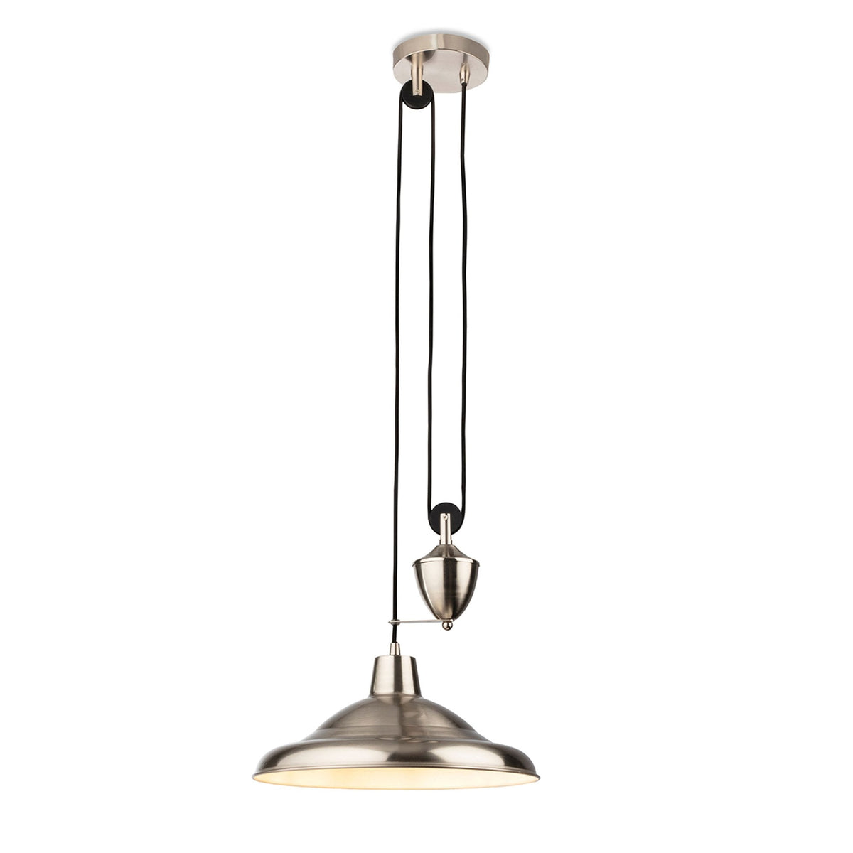 Suffolk Rise & Fall Pendant Light in Brushed Steel