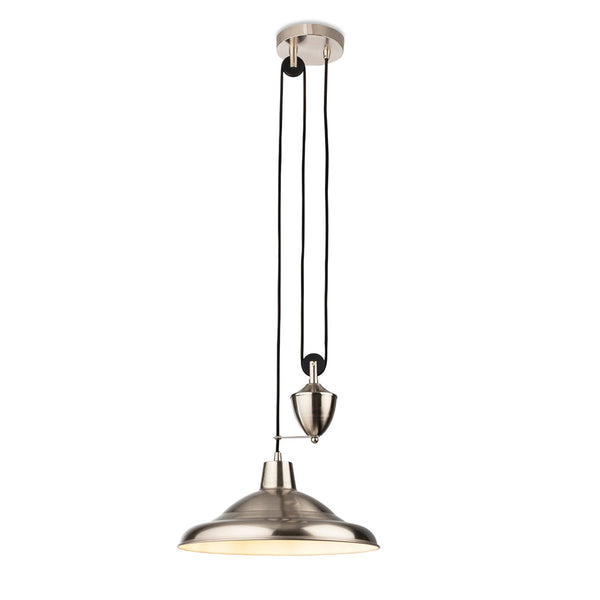 Suffolk Rise & Fall Pendant Light in Brushed Steel
