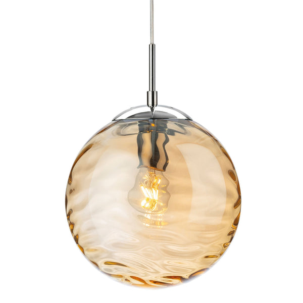 Mercury Chrome Pendant Light with Wave Amber Glass