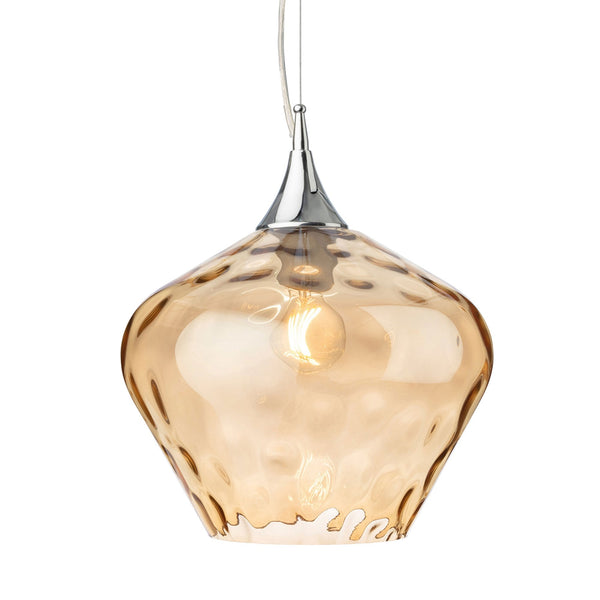 Titan Chrome Pendant Light with Wavey Amber Glass