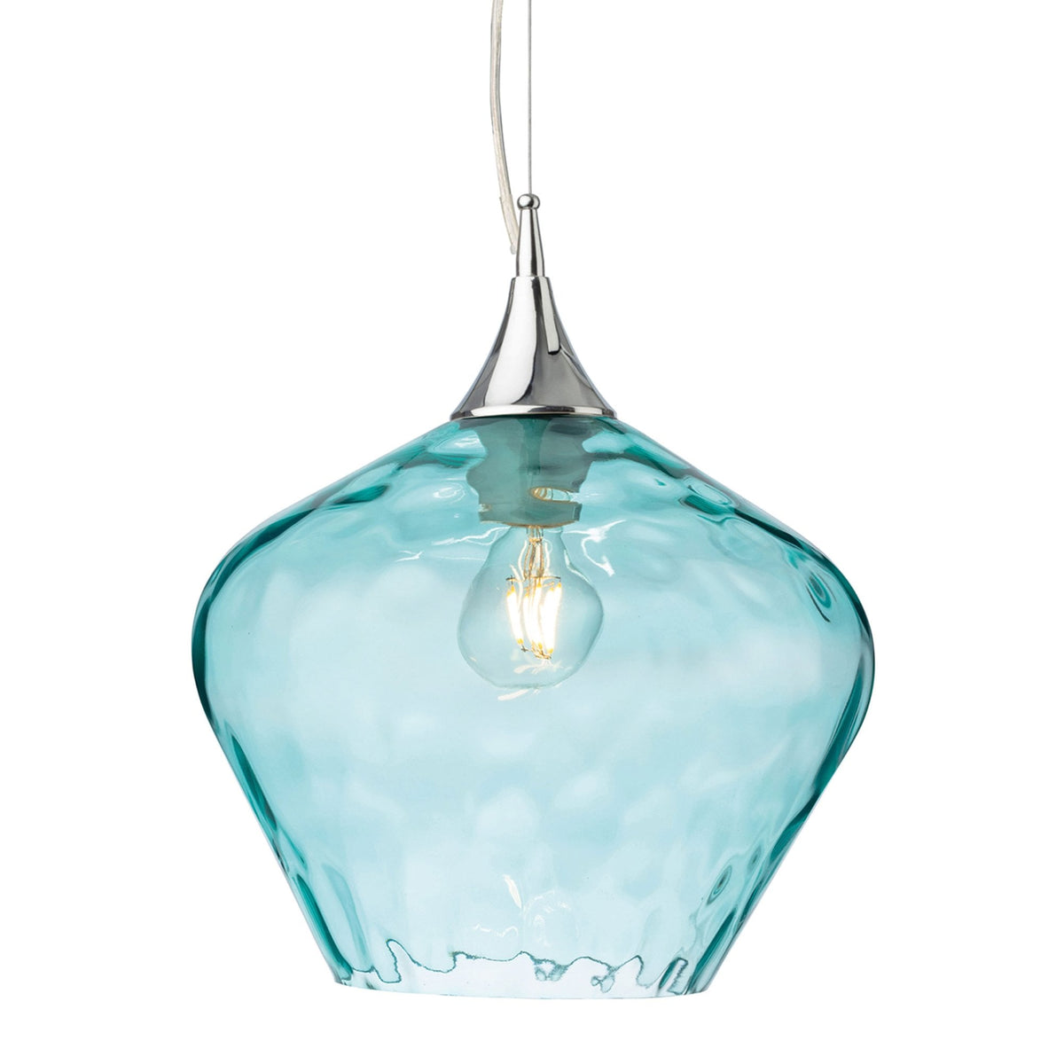 Titan Chrome Pendant Light with Wavey Aqua Glass