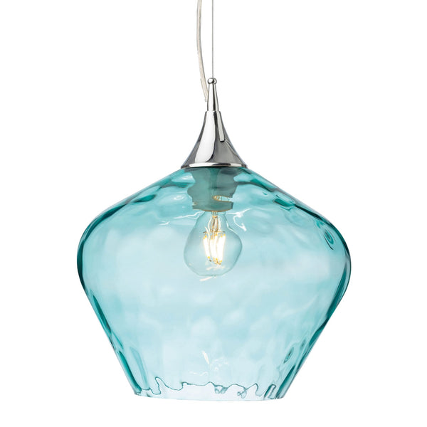 Titan Chrome Pendant Light with Wavey Aqua Glass