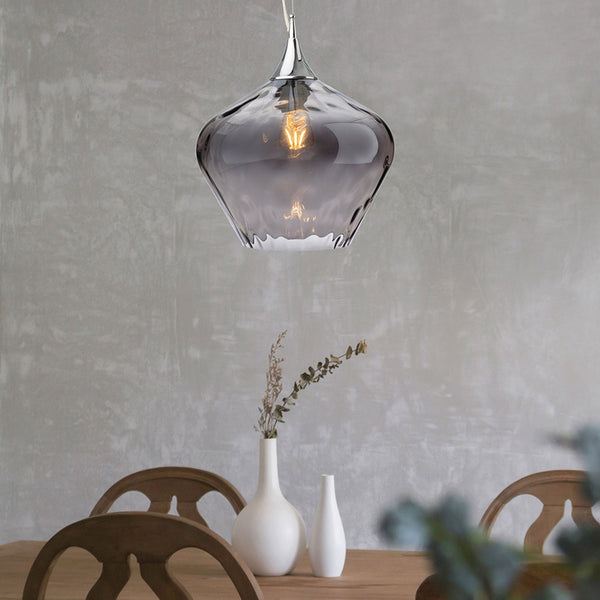 Titan Chrome Pendant Light with Wavey Smoked Glass