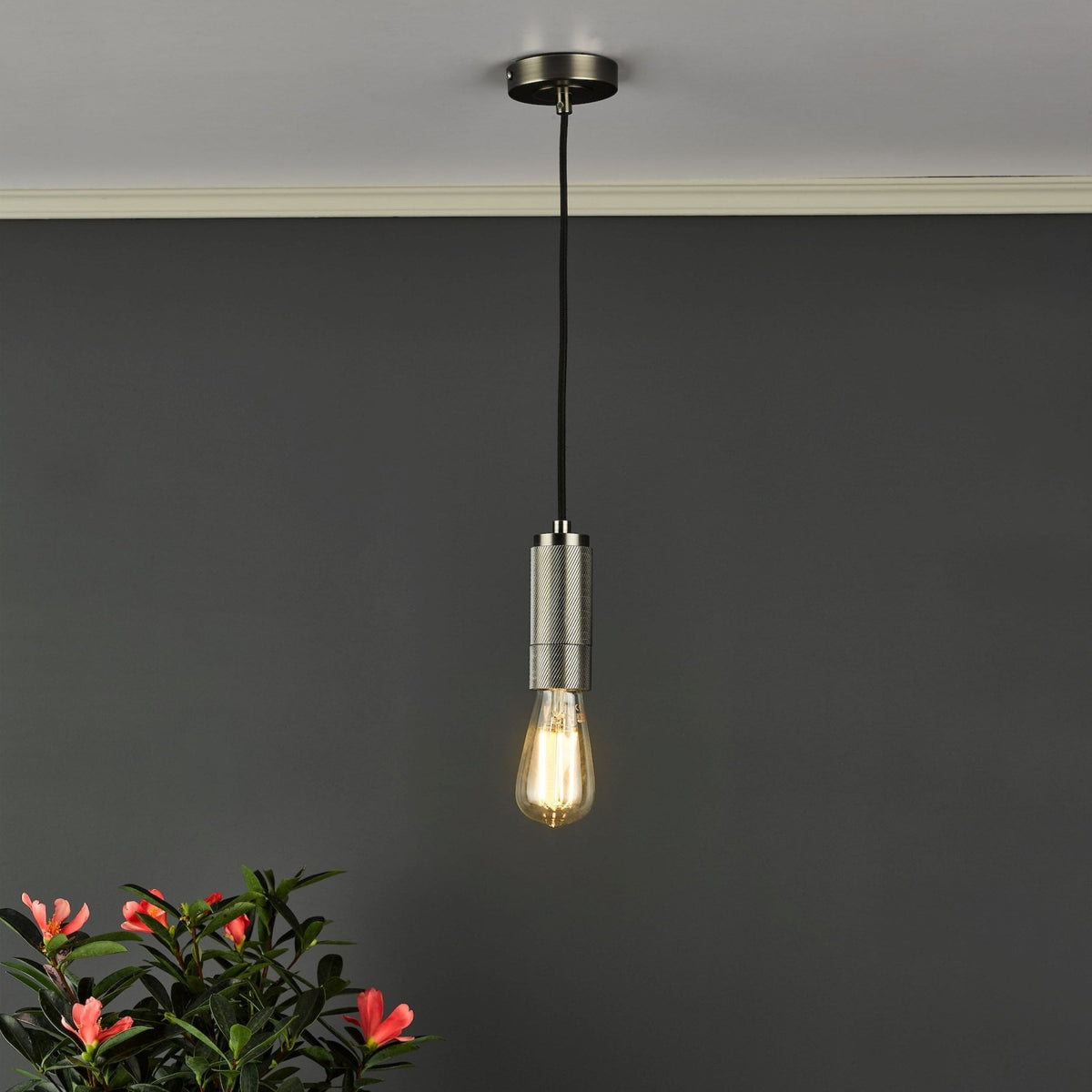 Knurled E27 Suspension Kit In Antique Chrome