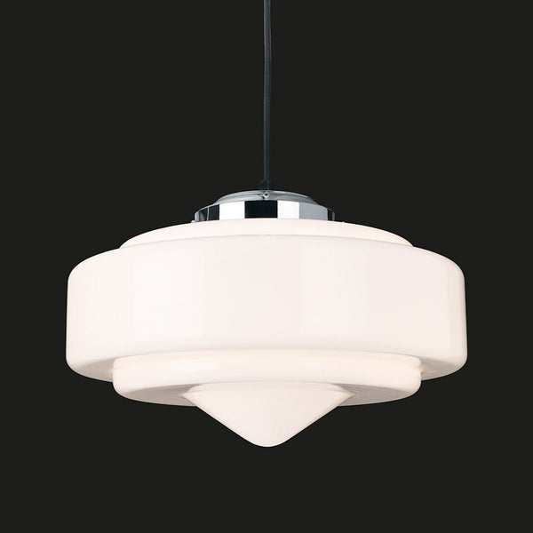 Art Deco 2938 Pendant Light in Chrome with Opal White Glass