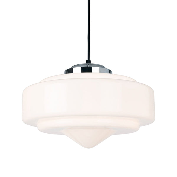 Art Deco 2938 Pendant Light in Chrome with Opal White Glass