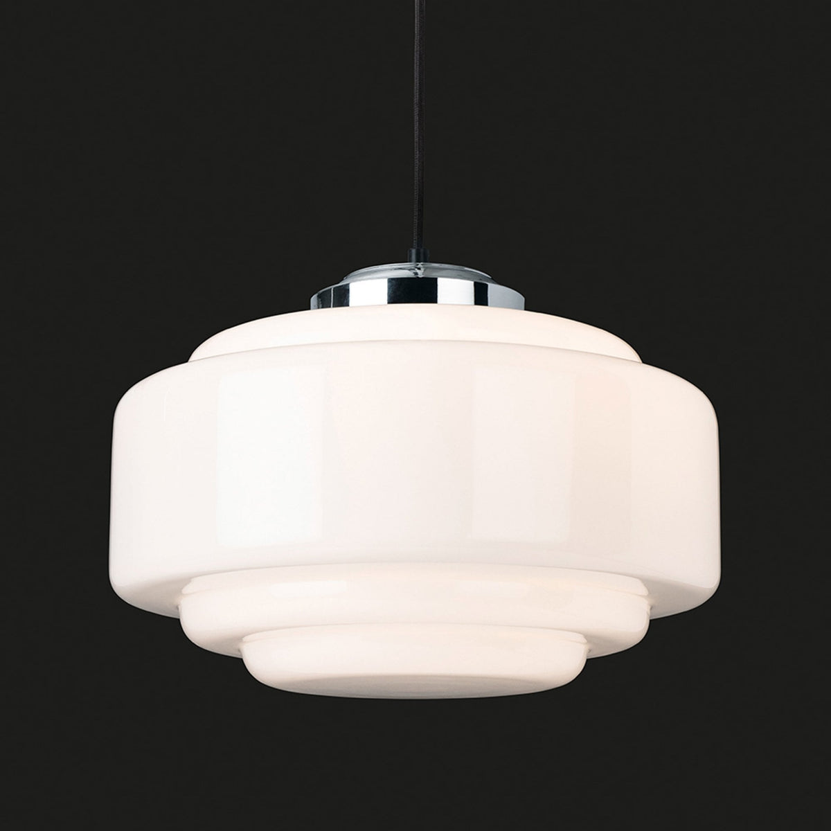 Art Deco 2939 Pendant Light in Chrome with Opal White Glass