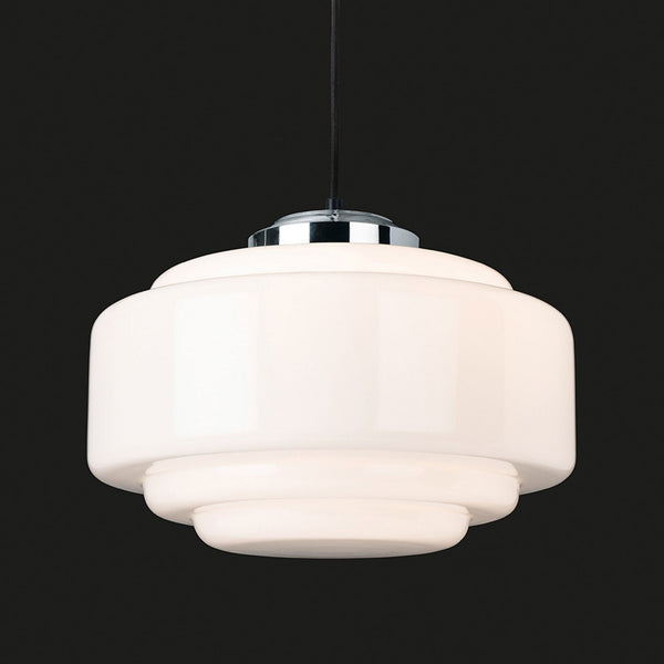 Art Deco 2939 Pendant Light in Chrome with Opal White Glass