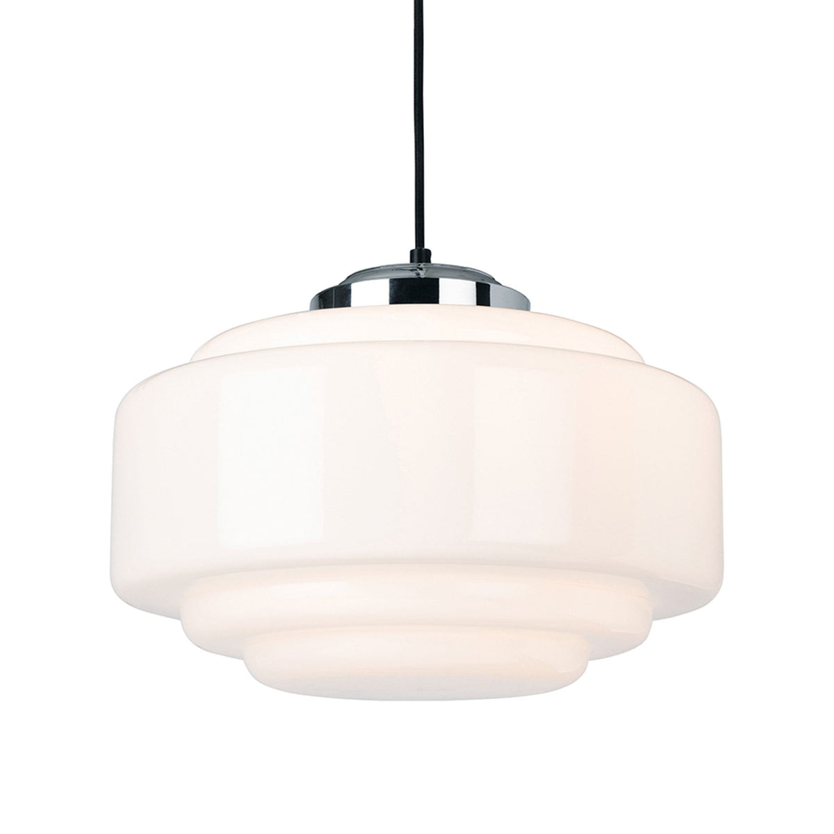 Art Deco 2939 Pendant Light in Chrome with Opal White Glass