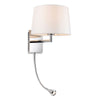Grand Wall Light with LED Reader in Chrome with Cylindrical Cream Shade