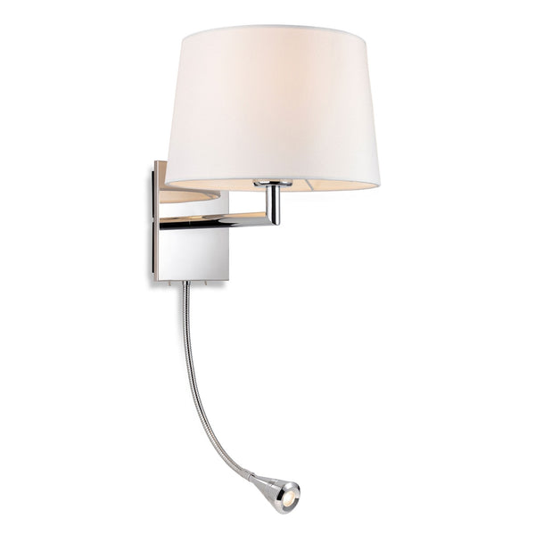 Grand Wall Light with LED Reader in Chrome with Cylindrical Cream Shade