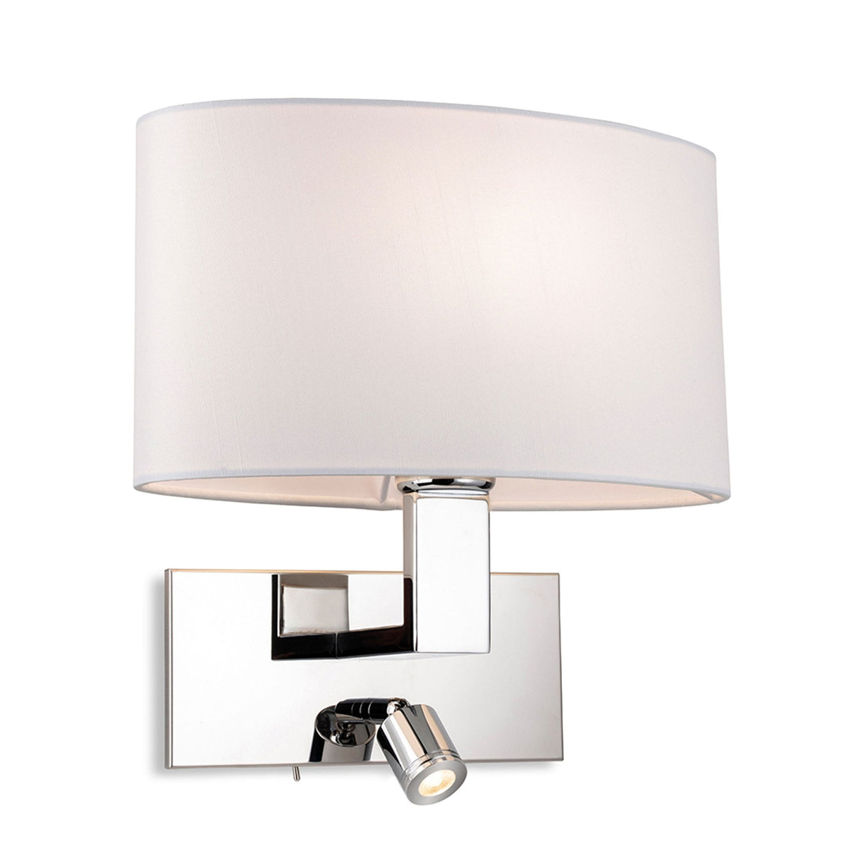 Webster Wall Light with LED Reader in Chrome with Oval Cream Shade
