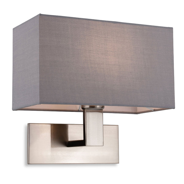 Raffles Wall Light in Brushed Steel with Rectangular Grey Shade