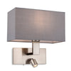 Raffles Wall Light with LED Reader in Brushed Steel with Rectangular Grey Shade