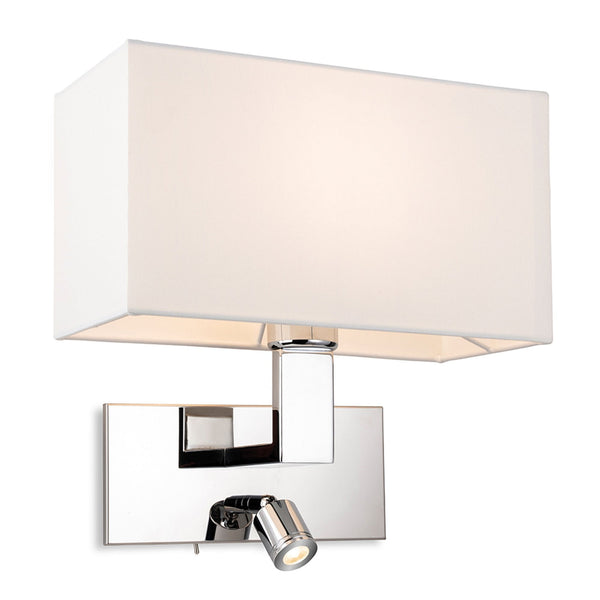 Raffles Wall Light with LED Reader in Chrome with Rectangular Cream Shade