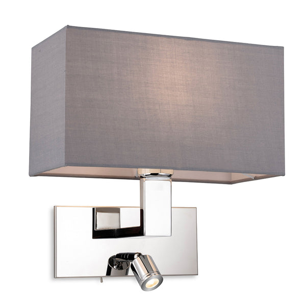 Raffles Wall Light with LED Reader in Chrome with Rectangular Grey Shade