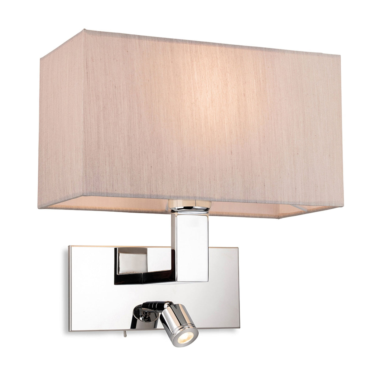 Raffles Wall Light with LED Reader in Chrome with Rectangular Oyster Shade