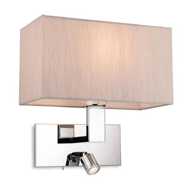 Raffles Wall Light with LED Reader in Chrome with Rectangular Oyster Shade